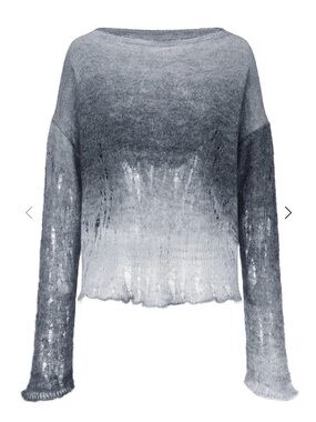 Women's Gray Ombre Crewneck Sweater - Soft Lightweight Knit